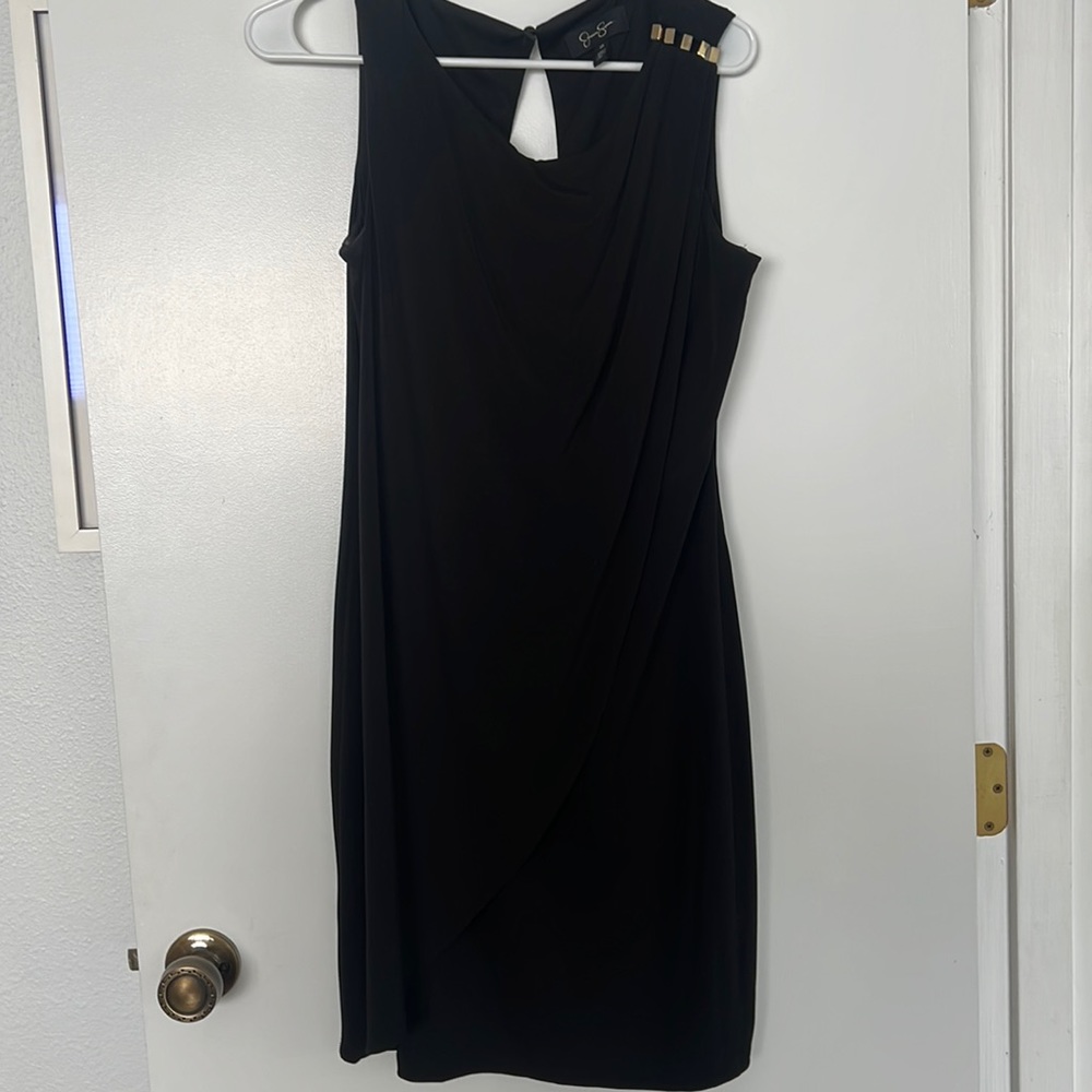 Jessica Simpson little black dress with gold accents